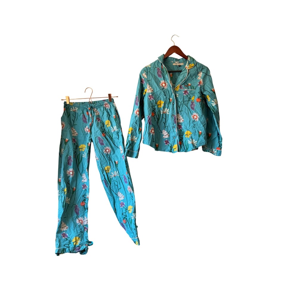 Their Nibs London Turquoise Wildflower Cotton Pajama Set S XS Floral Sleepwear